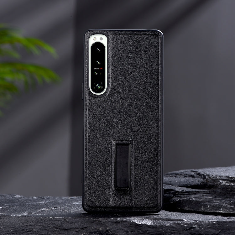 For Sony Xperia 1 III PC + Leather Texture Protective Phone Case with Metal Holder(Black)