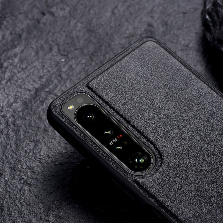 For Sony Xperia 1 III PC + Leather Texture Protective Phone Case with Metal Holder(Black)