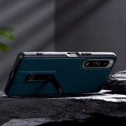 For Sony Xperia 1 III PC + Leather Texture Protective Phone Case with Metal Holder(Black)