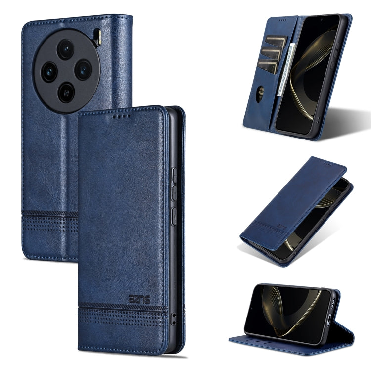 For vivo X100 AZNS Magnetic Calf Texture Leather Phone Case(Dark Blu)