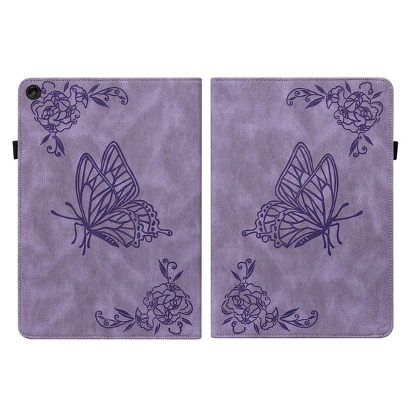 For Lenovo Tab M10 10.1 3rd Gen Butterfly Flower Embossed Leather Tablet Case(Purple)