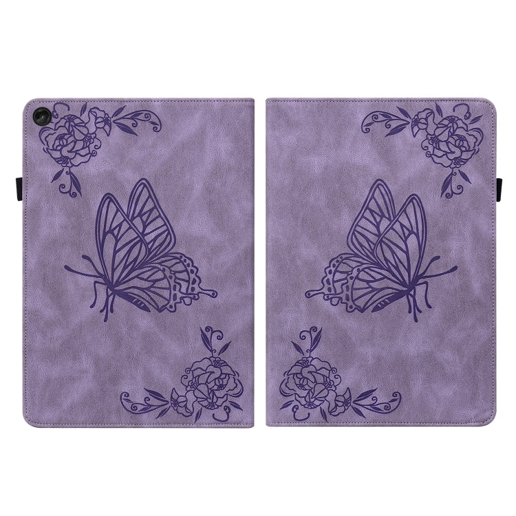 For Lenovo Tab M10 10.1 3rd Gen Butterfly Flower Embossed Leather Tablet Case(Purple)