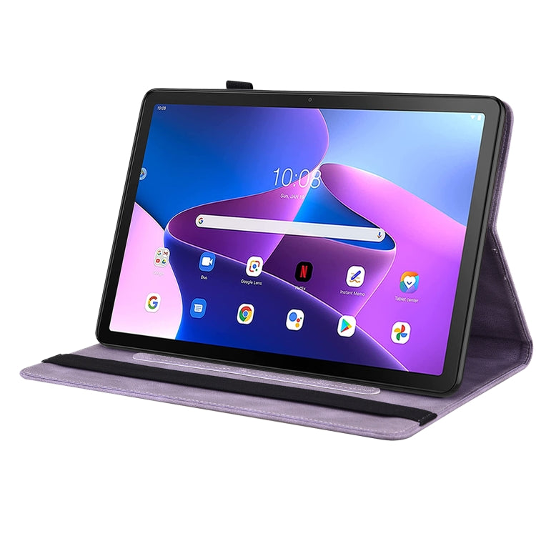 For Lenovo Tab M10 10.1 3rd Gen Butterfly Flower Embossed Leather Tablet Case(Purple)