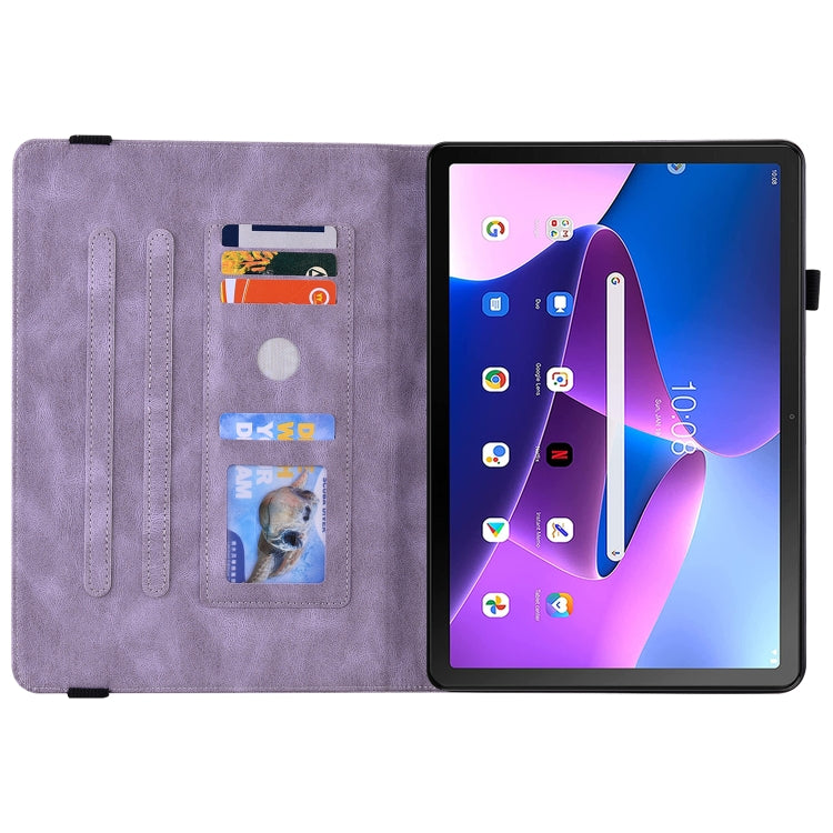 For Lenovo Tab M10 10.1 3rd Gen Butterfly Flower Embossed Leather Tablet Case(Purple)