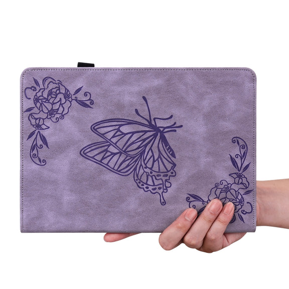 For Lenovo Tab M10 10.1 3rd Gen Butterfly Flower Embossed Leather Tablet Case(Purple)