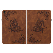 For Lenovo Tab M10 10.1 3rd Gen Butterfly Flower Embossed Leather Tablet Case(Brown)