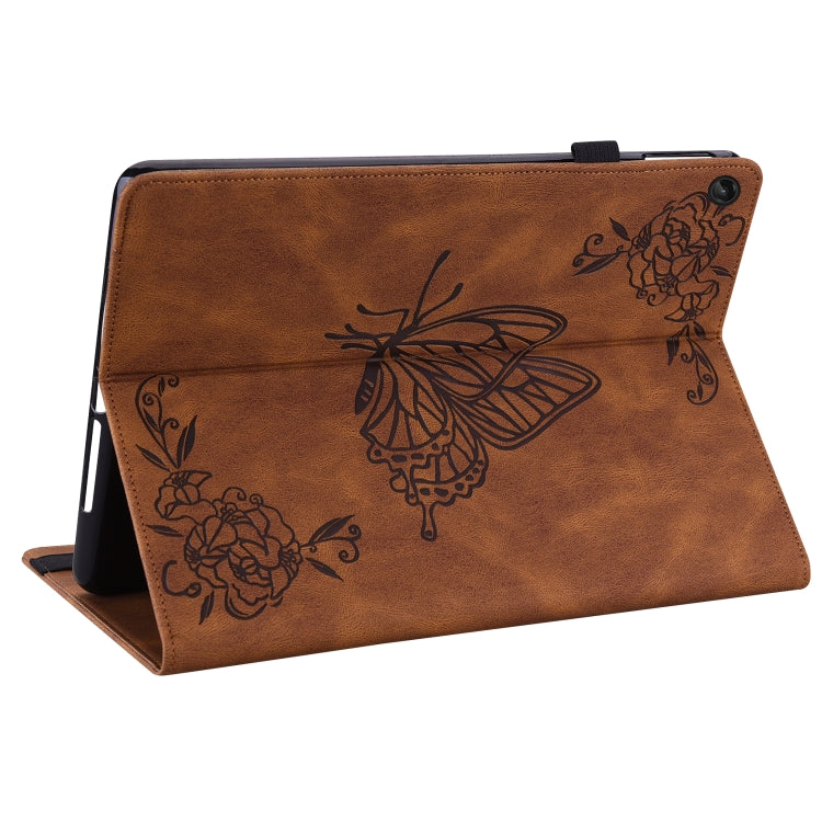 For Lenovo Tab M10 10.1 3rd Gen Butterfly Flower Embossed Leather Tablet Case(Brown)