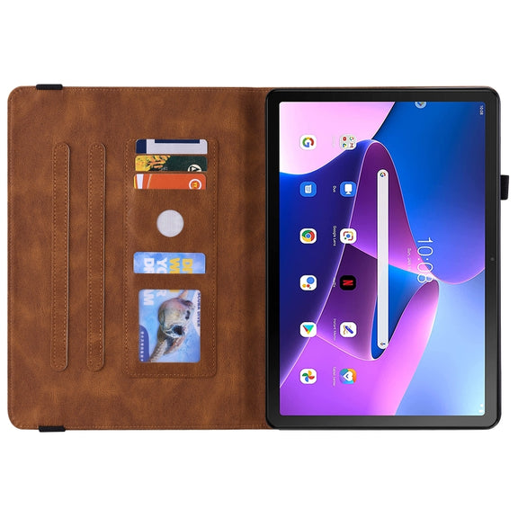 For Lenovo Tab M10 10.1 3rd Gen Butterfly Flower Embossed Leather Tablet Case(Brown)