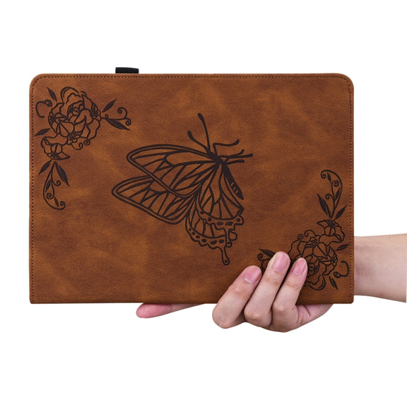 For Lenovo Tab M10 10.1 3rd Gen Butterfly Flower Embossed Leather Tablet Case(Brown)