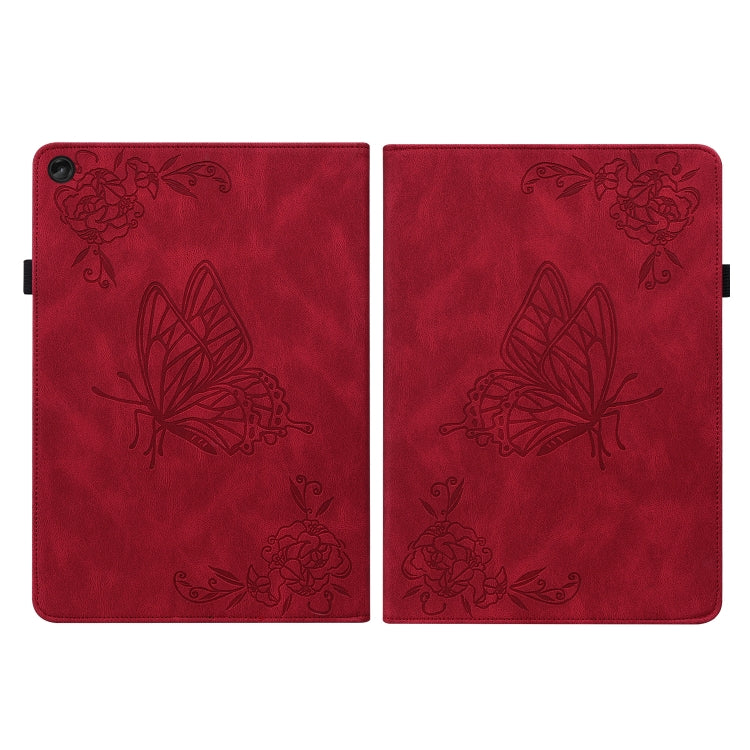 For Lenovo Tab M10 10.1 3rd Gen Butterfly Flower Embossed Leather Tablet Case(Red)