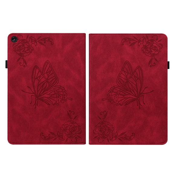 For Lenovo Tab M10 10.1 3rd Gen Butterfly Flower Embossed Leather Tablet Case(Red)