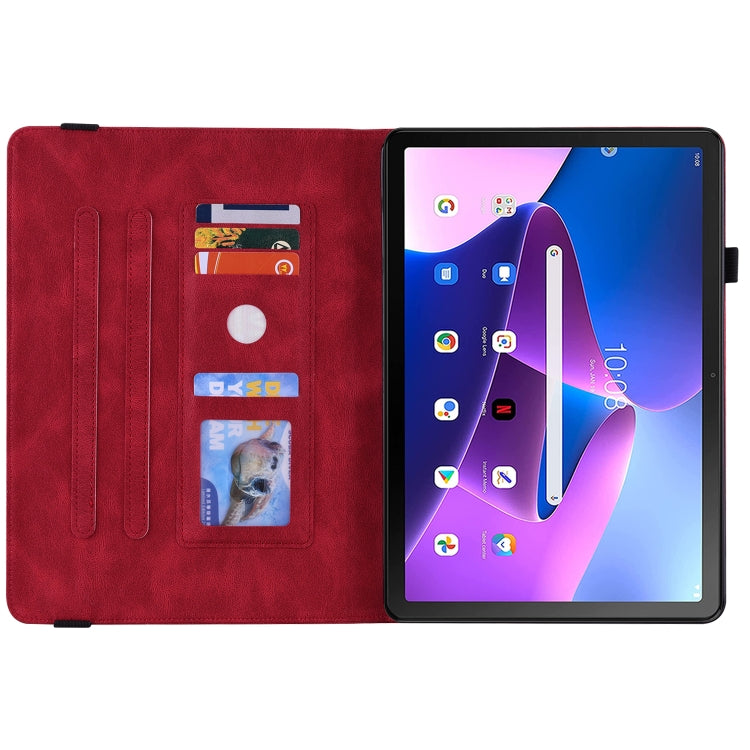 For Lenovo Tab M10 10.1 3rd Gen Butterfly Flower Embossed Leather Tablet Case(Red)