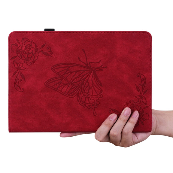 For Lenovo Tab M10 10.1 3rd Gen Butterfly Flower Embossed Leather Tablet Case(Red)