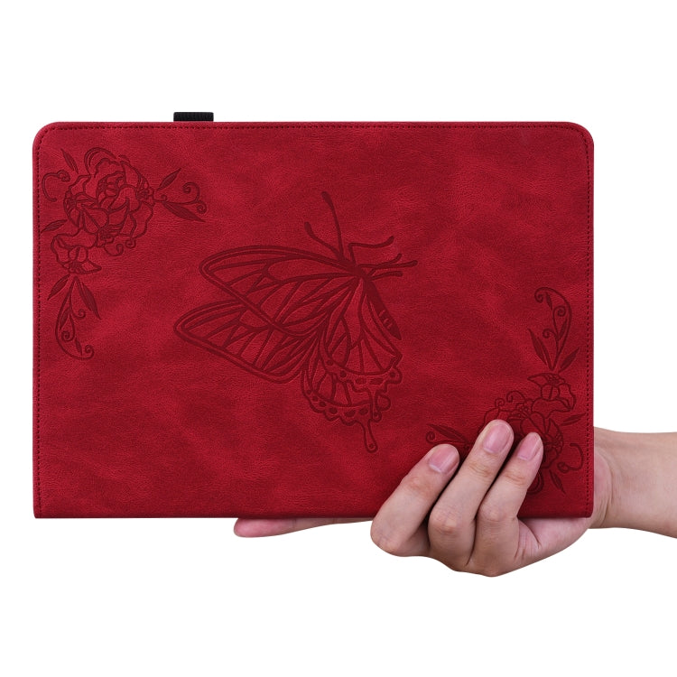 For Lenovo Tab M10 10.1 3rd Gen Butterfly Flower Embossed Leather Tablet Case(Red)