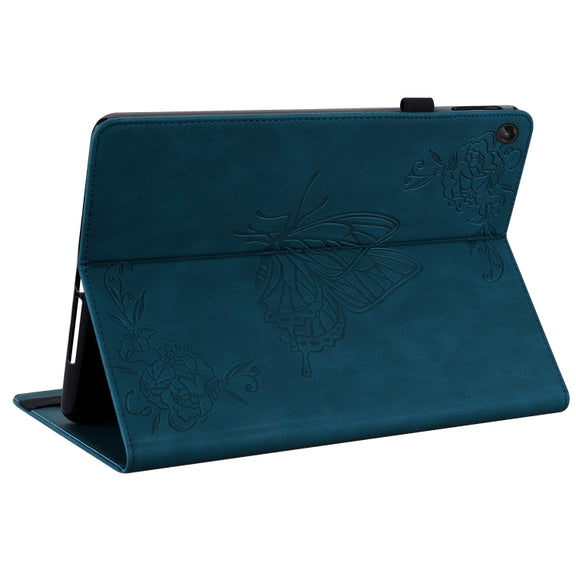 For Lenovo Tab M10 10.1 3rd Gen Butterfly Flower Embossed Leather Tablet Case(Blue)