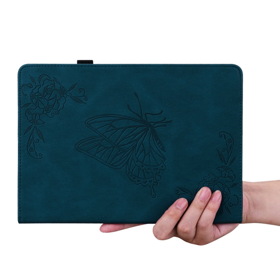 For Lenovo Tab M10 10.1 3rd Gen Butterfly Flower Embossed Leather Tablet Case(Blue)