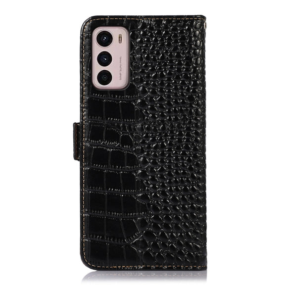 For Motorola Moto G42 Crocodile Top Layer Cowhide Leather Phone Case(Black)