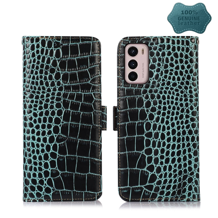 For Motorola Moto G42 Crocodile Top Layer Cowhide Leather Phone Case(Green)