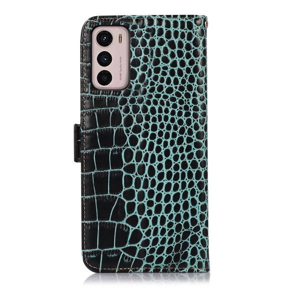 For Motorola Moto G42 Crocodile Top Layer Cowhide Leather Phone Case(Green)