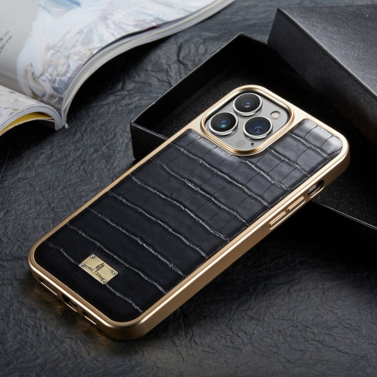 For iPhone 13 Pro Max Fierre Shann Crocodile Texture Electroplating PU Phone Case (Black)