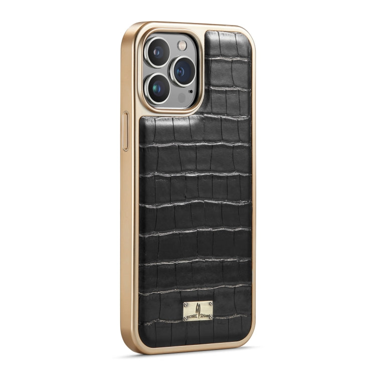 For iPhone 13 Pro Max Fierre Shann Crocodile Texture Electroplating PU Phone Case (Black)