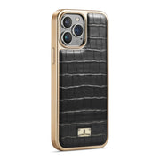 For iPhone 13 Pro Max Fierre Shann Crocodile Texture Electroplating PU Phone Case (Black)