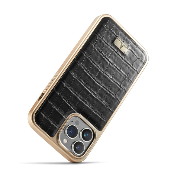 For iPhone 13 Pro Max Fierre Shann Crocodile Texture Electroplating PU Phone Case (Black)
