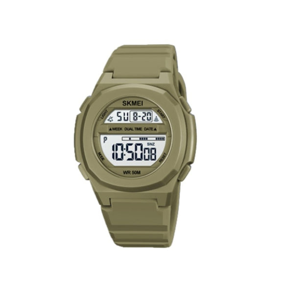 SKMEI 1821 Stainless Steel Buckle Silicone Strap Electronic Watch(Khaki)