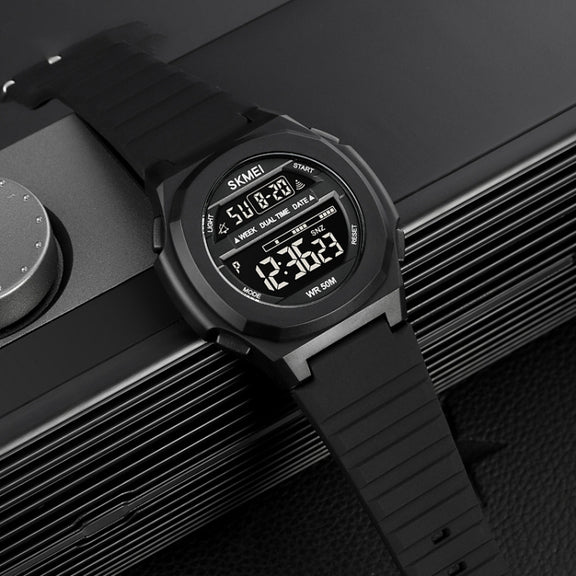 SKMEI 1821 Stainless Steel Buckle Silicone Strap Electronic Watch(Black Gold)