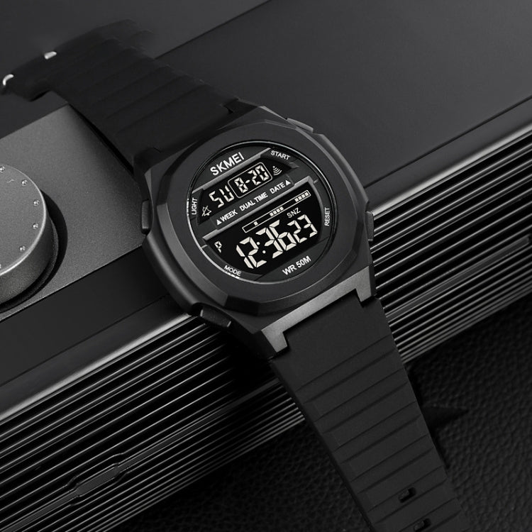 SKMEI 1821 Stainless Steel Buckle Silicone Strap Electronic Watch(Black Gold)