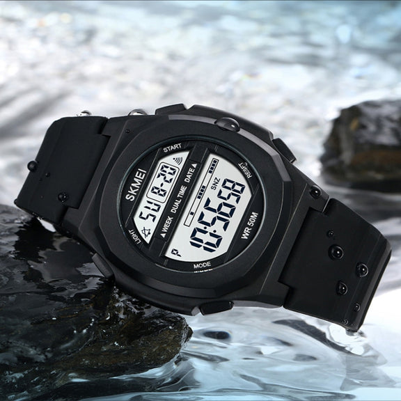 SKMEI 1821 Stainless Steel Buckle Silicone Strap Electronic Watch(Khaki)