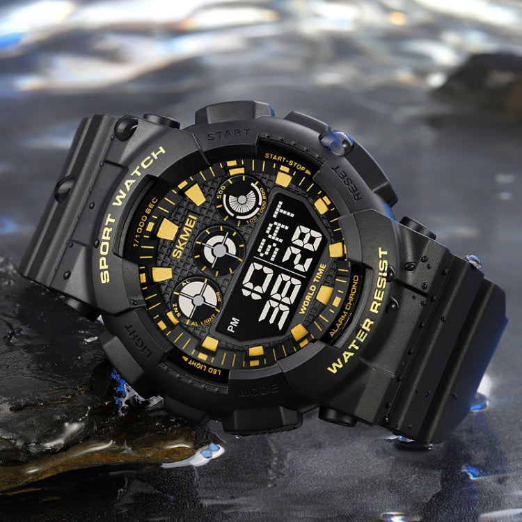 SKMEI 1857 Stainless Steel Buckle PU Strap Water-resistant Electronic Watch(Black Gold)
