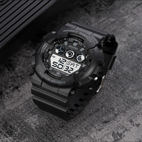SKMEI 1857 Stainless Steel Buckle PU Strap Water-resistant Electronic Watch(Black Gold)