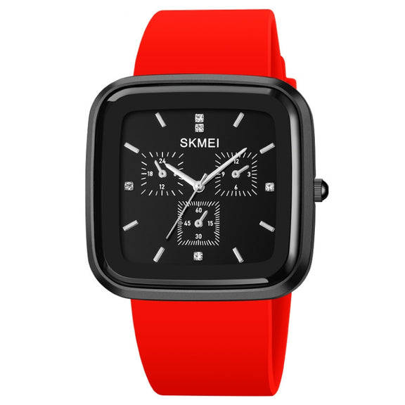 SKMEI 1902 Stainless Steel Buckle Silicone Strap Water-resistant Quartz Watch(Black+Red)