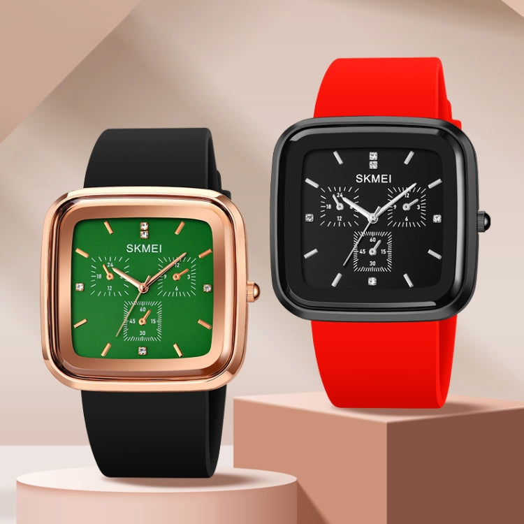 SKMEI 1902 Stainless Steel Buckle Silicone Strap Water-resistant Quartz Watch(Black+Red)