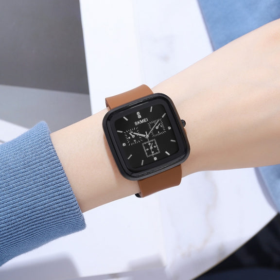 SKMEI 1902 Stainless Steel Buckle Silicone Strap Water-resistant Quartz Watch(Black+Black)