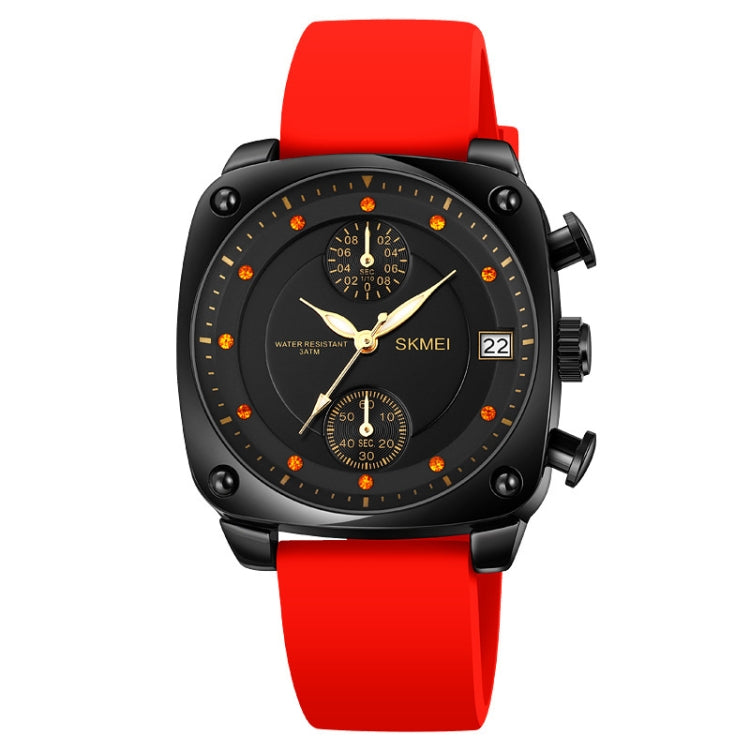 SKMEI 1903 Stainless Steel Buckle Silicone Strap Water-resistant Quartz Watch(Red)
