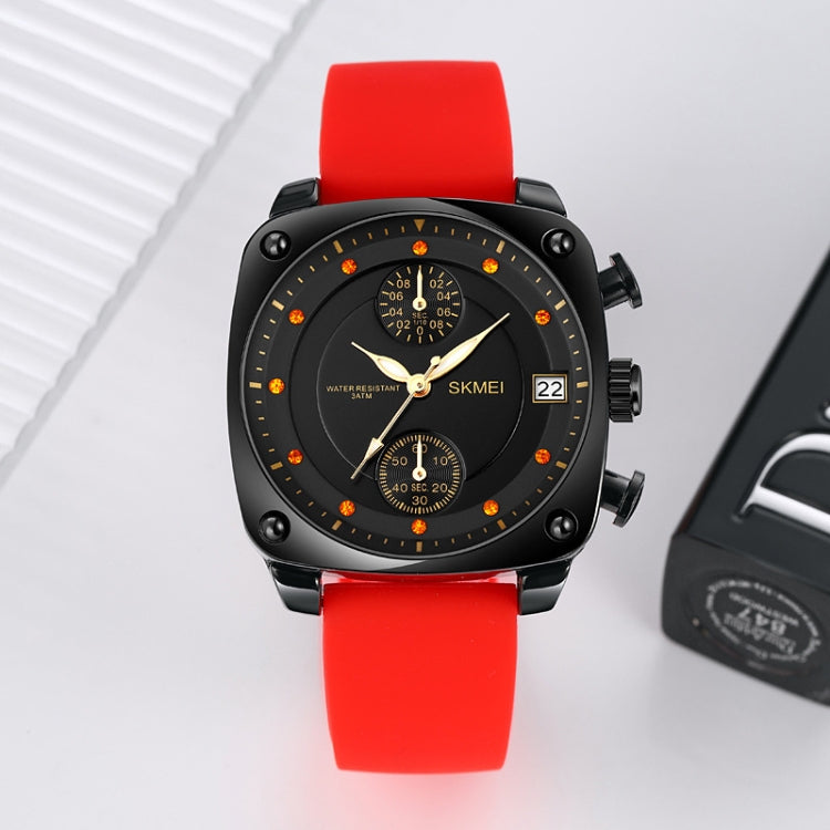 SKMEI 1903 Stainless Steel Buckle Silicone Strap Water-resistant Quartz Watch(Red)