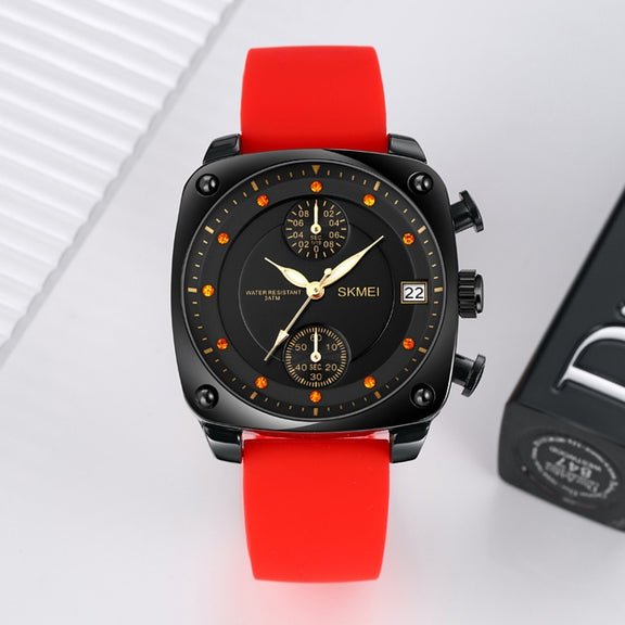 SKMEI 1903 Stainless Steel Buckle Silicone Strap Water-resistant Quartz Watch(Red)