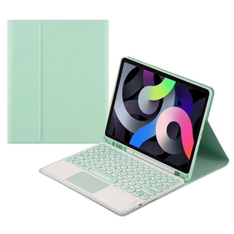 Round Cap Bluetooth Keyboard Leather Case with Pen Slot & Touchpad For Samsung Galaxy Tab S7(Green)