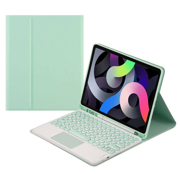 Round Cap Bluetooth Keyboard Leather Case with Pen Slot & Touchpad For Samsung Galaxy Tab S7(Green)