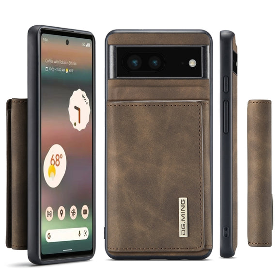 For Google Pixel 6A DG.MING M1 Series 3-Fold Multi Card Wallet + Magnetic Phone Case(Coffee)