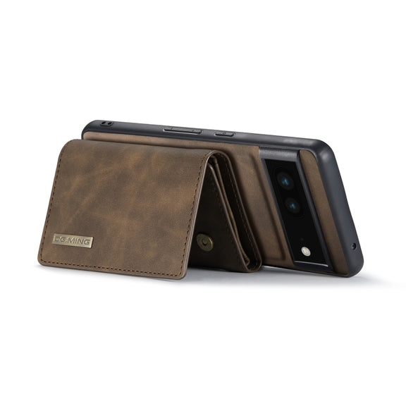 For Google Pixel 6A DG.MING M1 Series 3-Fold Multi Card Wallet + Magnetic Phone Case(Coffee)