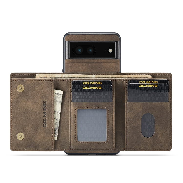 For Google Pixel 6A DG.MING M1 Series 3-Fold Multi Card Wallet + Magnetic Phone Case(Coffee)
