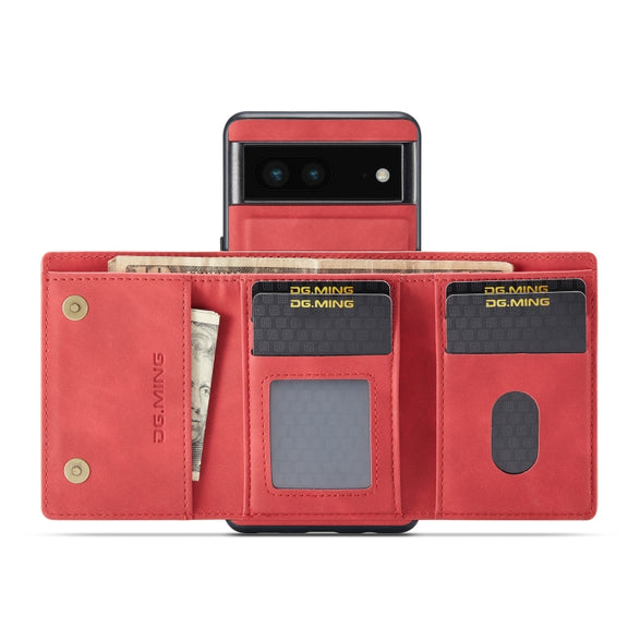For Google Pixel 6A DG.MING M1 Series 3-Fold Multi Card Wallet + Magnetic Phone Case(Red)