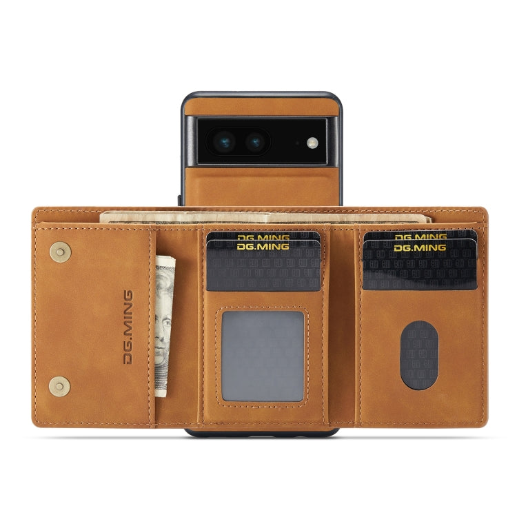 For Google Pixel 7 5G DG.MING M1 Series 3-Fold Multi Card Wallet + Magnetic Phone Case(Brown)