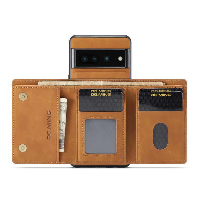 For Google Pixel 7 Pro 5G DG.MING M1 Series 3-Fold Multi Card Wallet + Magnetic Phone Case(Brown)