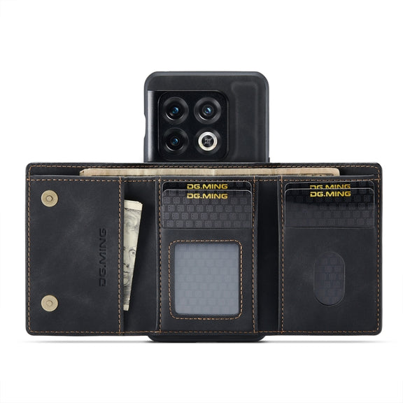 For OnePlus 10 Pro DG.MING M1 Series 3-Fold Multi Card Wallet + Magnetic Phone Case(Black)