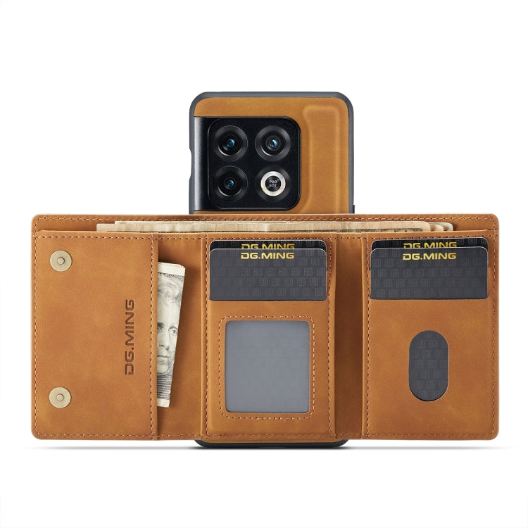 For OnePlus 10 Pro DG.MING M1 Series 3-Fold Multi Card Wallet + Magnetic Phone Case(Brown)