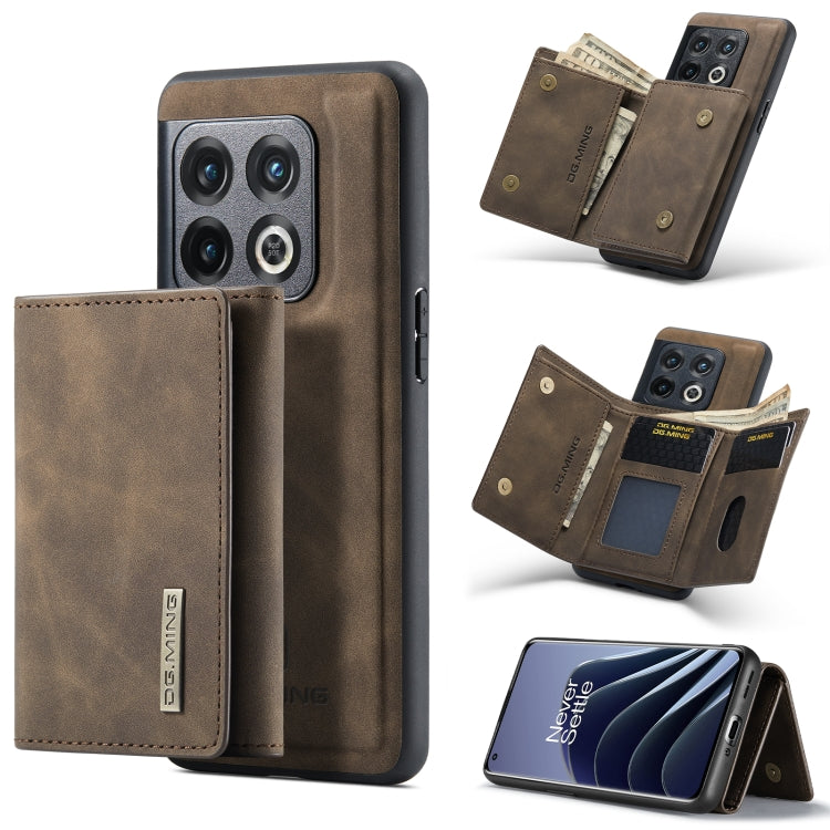 For OnePlus 10 Pro DG.MING M1 Series 3-Fold Multi Card Wallet + Magnetic Phone Case(Coffee)